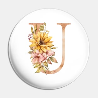 Watercolor sunflower bouquet monogram letter U Pin