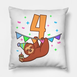 I am 4 with sloth - kids birthday 4 years old Pillow