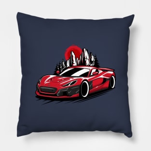 Red Rimac Nevera Mountains Pillow