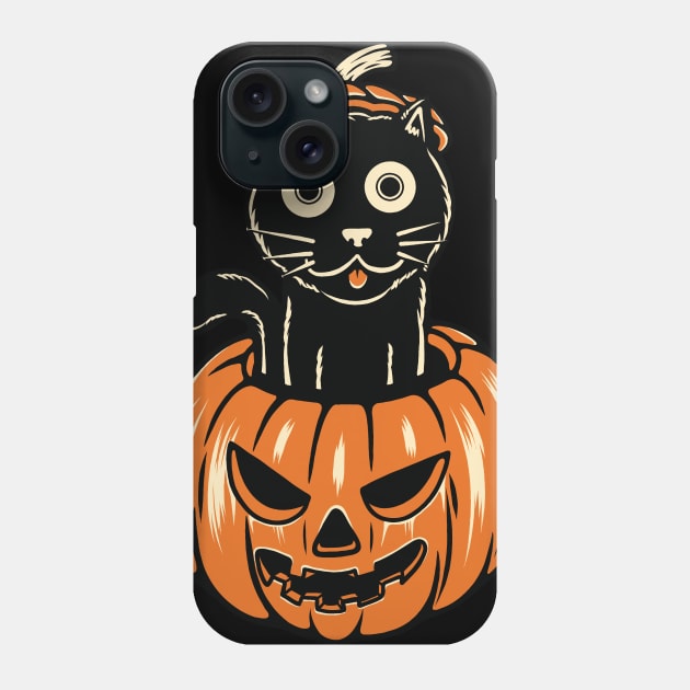 Funny Black Cat Halloween: Meow Pumpkin Phone Case by POD Anytime