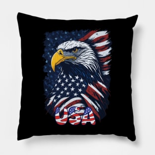 4th of July American Flag USA Memorial Patriotic Eagle Pride Pillow