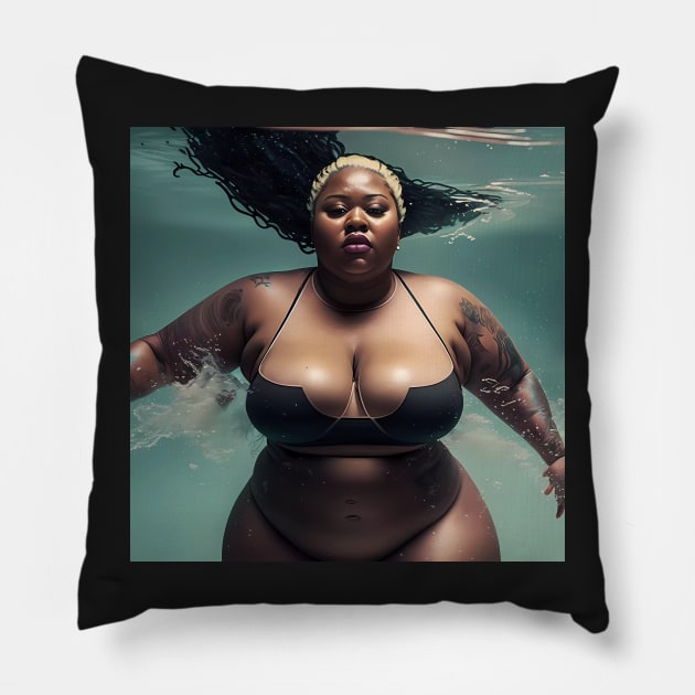 Summer Vibes, Curvy Summer, Curvy and Beautiful Superwoman, Swimmer Athlete. Female are strong. Sticker Pillow by MeatLuvers