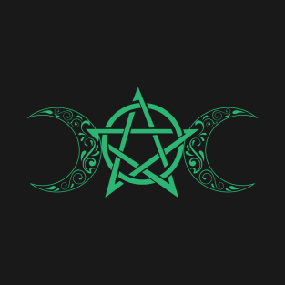 Pentacle and Moon in Green T-Shirt