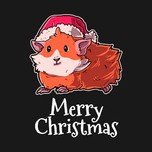 Merry Christmas Cavy Santas Hat Guinea Pig T-Shirt