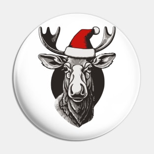 Christmas Moose with Santa Hat Pin