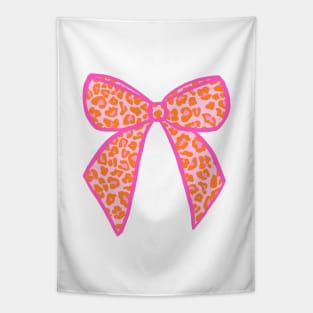 Bow in Pink and Orange Leopard Print Spots Tapestry