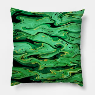 Emerald green marble texture, Fluid abstract art Pillow