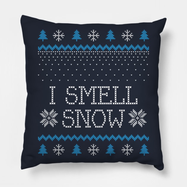 I Smell Snow Christmas Sweater Design Pillow by Stars Hollow Mercantile