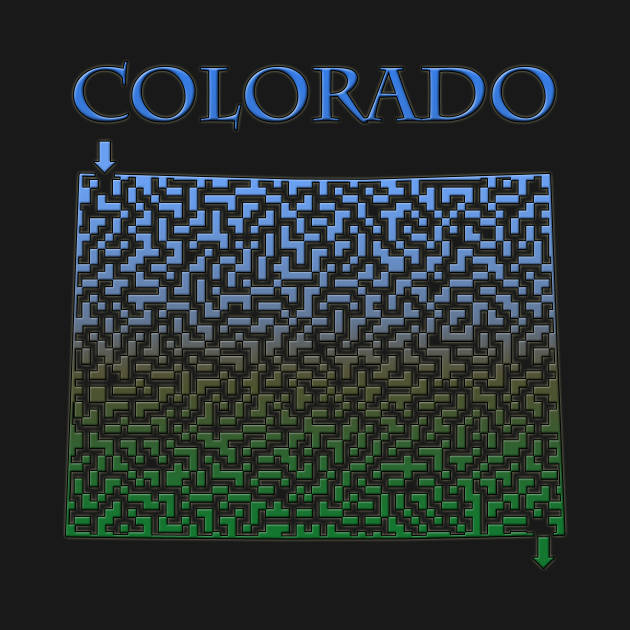 Discover Colorado State Outline Mountain Themed Maze & Labyrinth - Colorado - T-Shirt