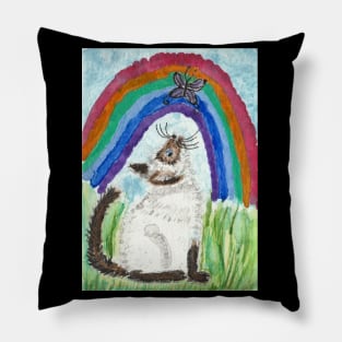 Siamese cat kitten  rainbow Pillow