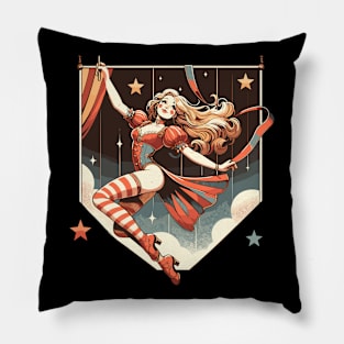 Circus girl give show on flying trapeze Pillow