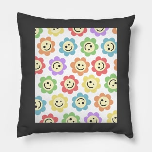 Rainbow Flower Happy Faces Pillow