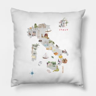 Illustrated Map of Italy Pillow