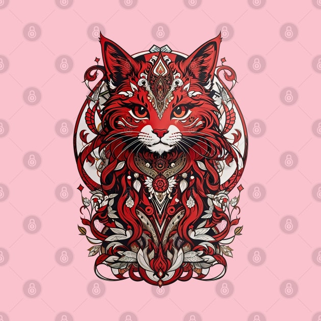 Red kitten tribal fusion art design by Neon City Bazaar