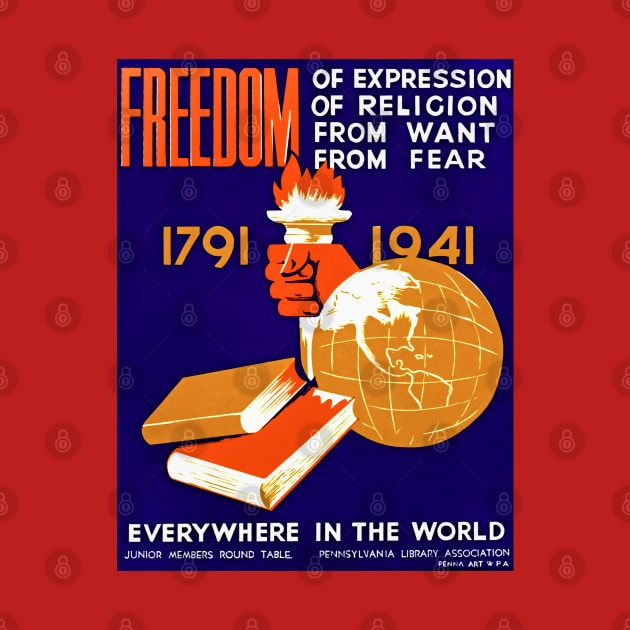 Restored Vintage WPA Poster Listing Freedoms Everywhere In The World by vintageposterco