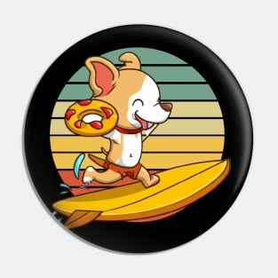 Cartoon Dog Surfing With Pizza Swim Ring Pin