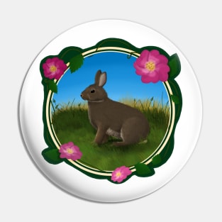 Cottontail Rabbit and Wild Roses Pin