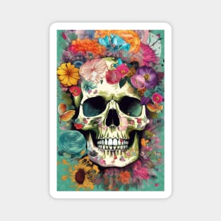 Bloom Skull - Pastel Floral Skull T-Shirt Design Magnet