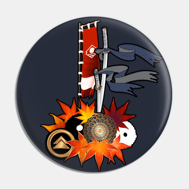 House of Sakai Family Crest, Katana, and Clan Banner - ゴート・オブ・ツシマ - Ghost of Tsushima Pin by SamInJapan