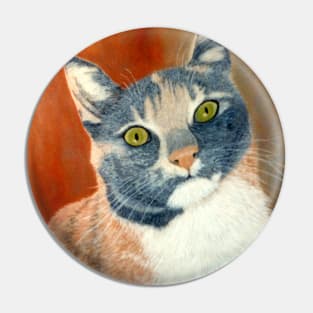 Calico Cat Pastel Portrait in Grey, White and Orange Pin