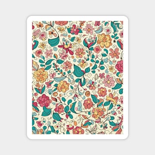 Floral Pattern Colorful Cartoon: Flourishing Cartoon Blossoms Magnet