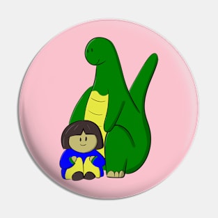 Green Dinosaur and Girl Pin