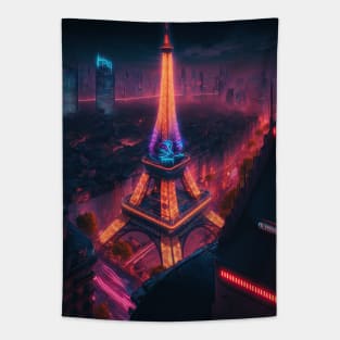 Eiffel Tower Cyberpunk Tapestry