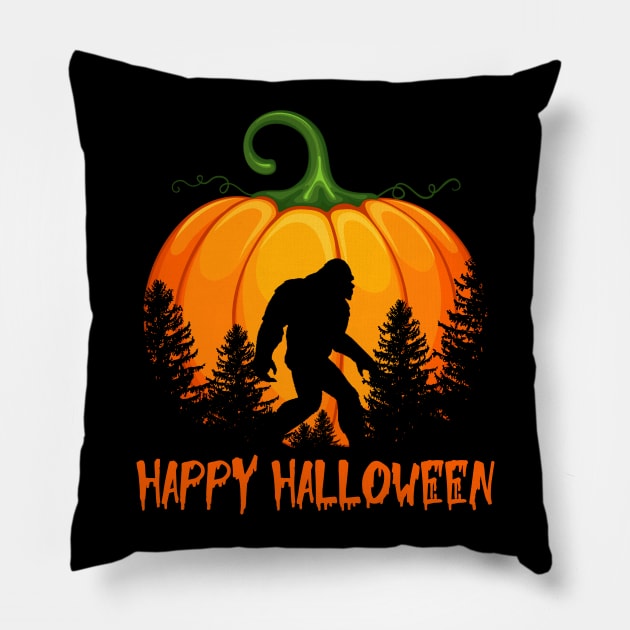 Vintage Bigfoot Pumpkin Halloween Pillow by az_Designs