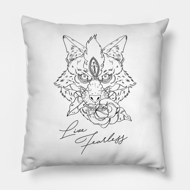 Wolf Tattoo Pillow by Mondovullo