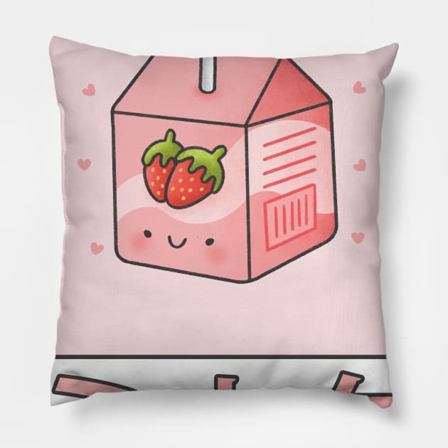 Cute Retro 90s Japanese Kawaii Strawberry Milk Shake Carton Pillow by Souben