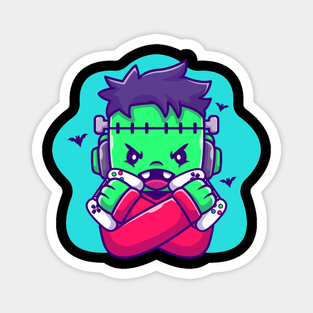 Cute Frankenstein Zombie Gaming Cartoon Magnet by Catalyst Labs