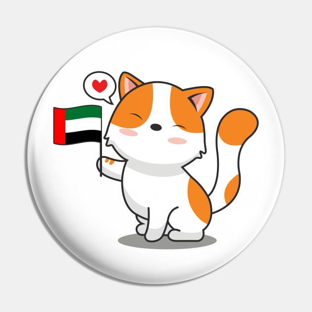 Cute Cat Holding Uae Flag Pin by Luna Illustration