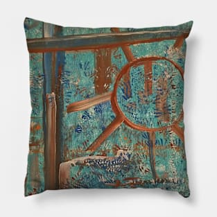 Abstract Wheel and Fence Pillow