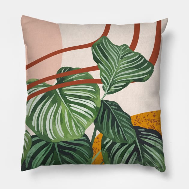 Mid Century Modern Clathea, Abstract Botanical Illustration Pillow by Gush Art Studio 1