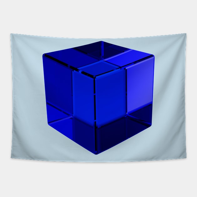 Blue Cube Tapestry by valsevent