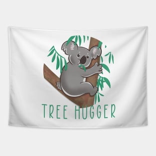 Cute koala nomming on leaves illustration Tree Hugger Tapestry