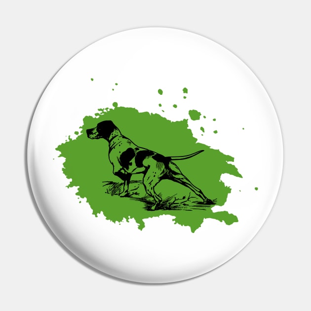 Pointer Hunting Dog Green Sketch Splash Pin by MoPaws