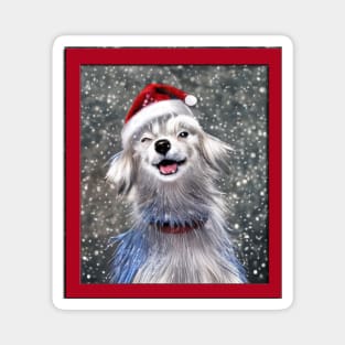 Blinking happy christmas anime dog with santa beanie Magnet