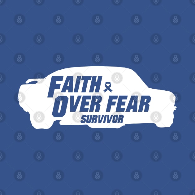 colon cancer Awareness blue ribbon faith over fear survivor by Shaderepublic