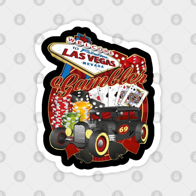 Rockabilly Gambler Hot Rod Magnet by RockabillyM