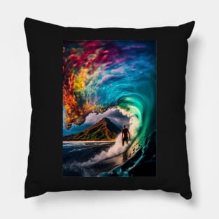 rainbow wave surfer Pillow