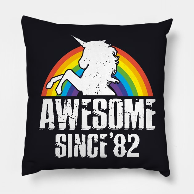 Unicorn Awesome Since 82 Love Rainbow Horse Pillow by huepham613