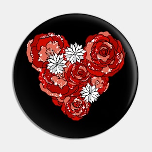 Red Heart of Roses and Daisies Pin