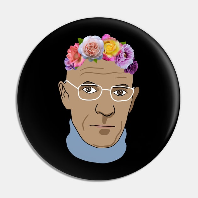 Michel Foucault - Portrait With Flower Crown Pin by isstgeschichte