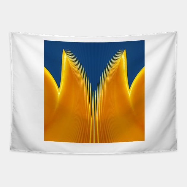 Hallelujah . Abstract featherweight symmetrical design in vivid yellow and bright blue Tapestry by mister-john