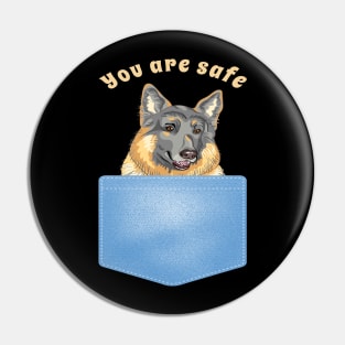 You are safe, dog in the pocket Pin