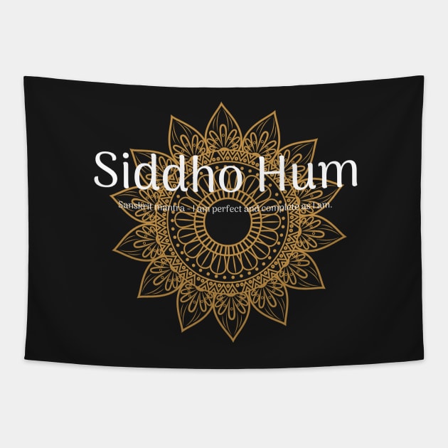 Siddho Hum Sanskrit Mantra Tapestry by onepony