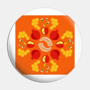 Rosh Hashanah Roundel in Orange Pin