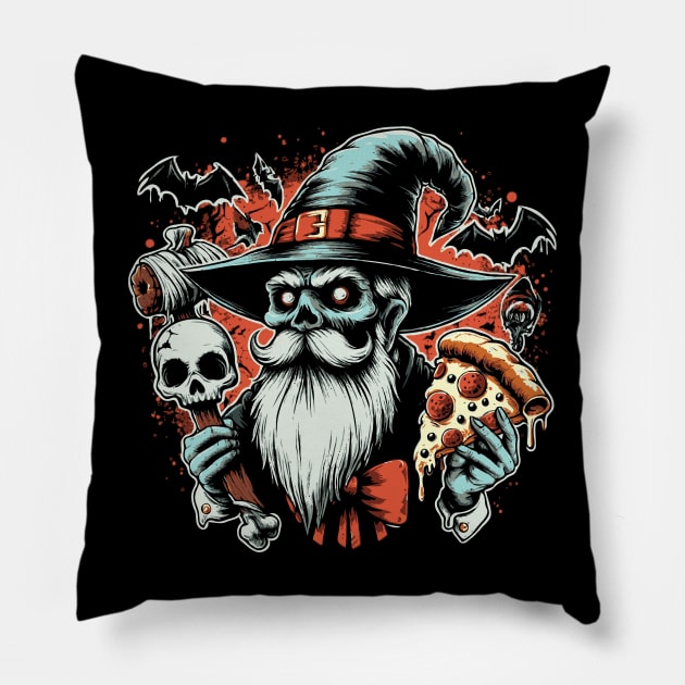 Pizza Wizard Vintage Horror Design Pillow by Trendsdk