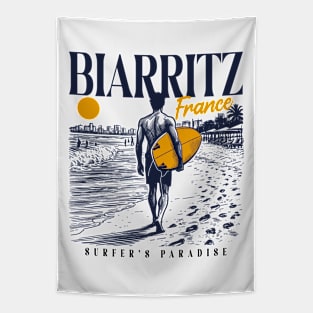 Vintage Surfing Biarritz, France // Retro Surfer Sketch // Surfer's Paradise Tapestry